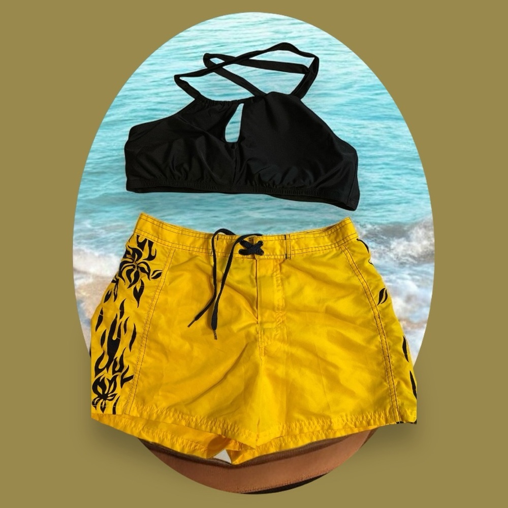 Kanu Surf Yellow and Black Athletic Board  Shorts large 30 inch waist